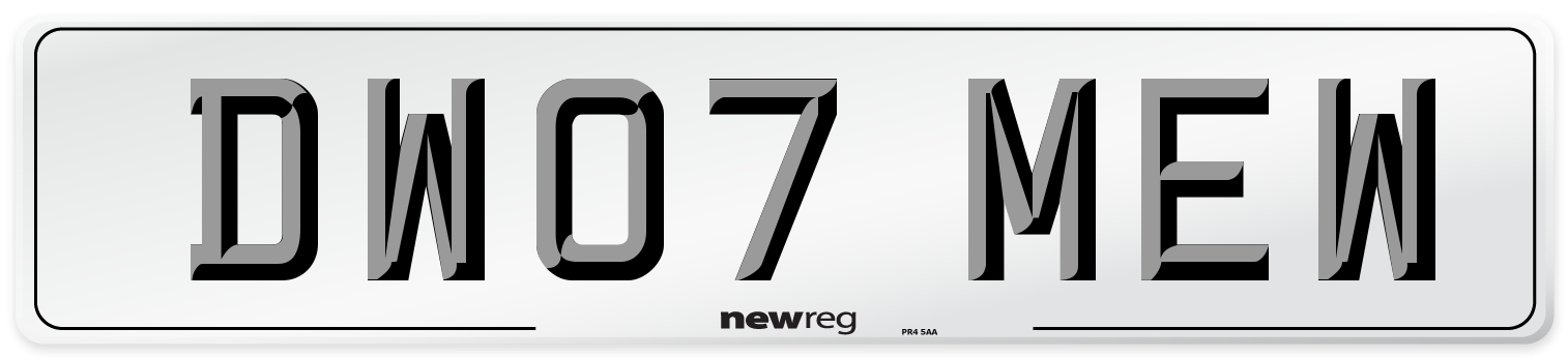 DW07 MEW Number Plate from New Reg